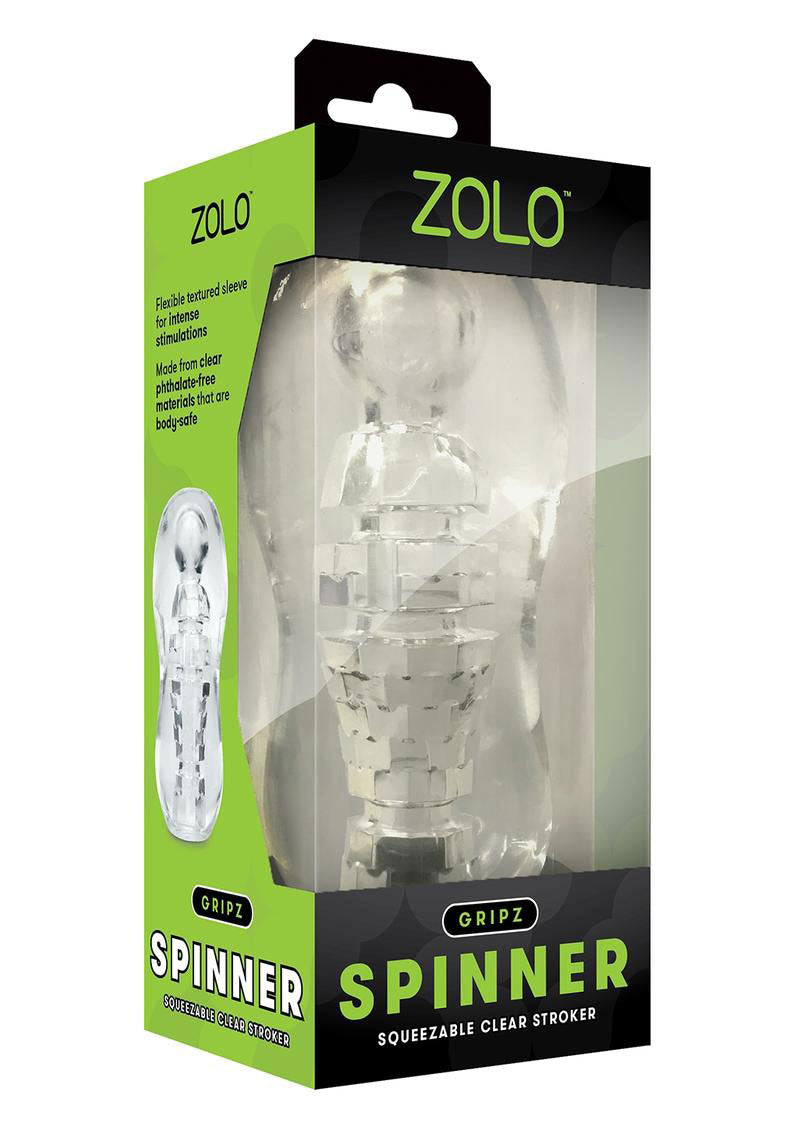Zolo Gripz Spinner (Clear) – Squeezable Stroker Clear > Sex Toys For Men > Masturbators Cup