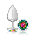 Cheeky Charms Round Jewel Butt Plug – Gunmetal or Silver, Metal Anal Plug with Gem (Small, Medium, Large) Silver Rainbow Jewel Large > Anal Range > Jewel Butt Plugs