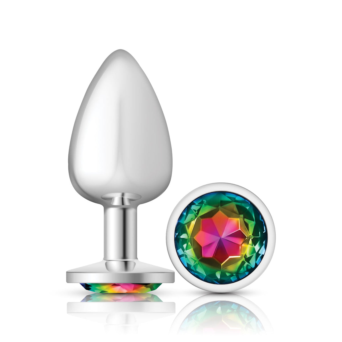 Cheeky Charms Round Jewel Butt Plug – Gunmetal or Silver, Metal Anal Plug with Gem (Small, Medium, Large) Silver Rainbow Jewel Large > Anal Range > Jewel Butt Plugs