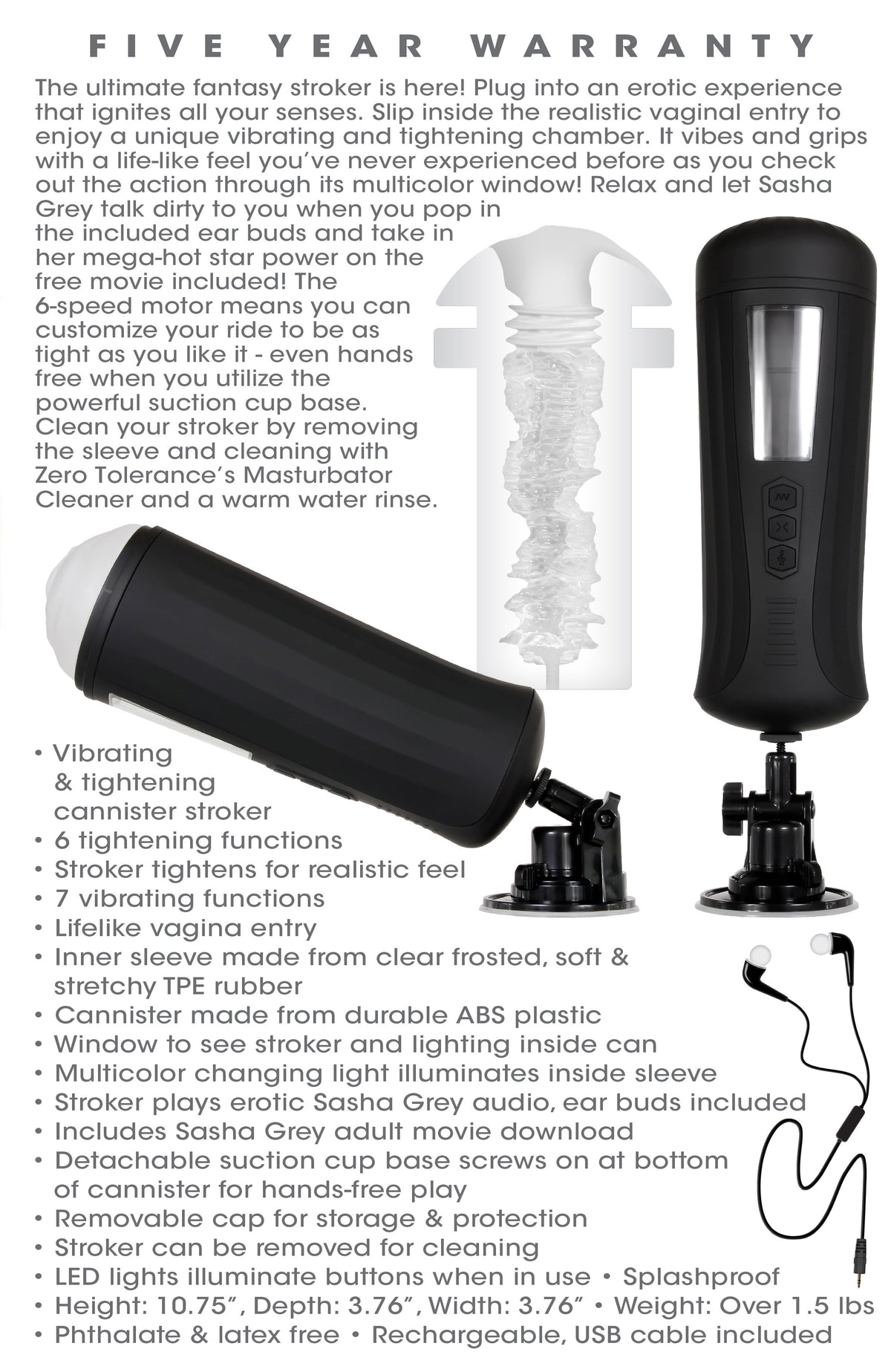 Zero Tolerance Sasha Grey Stroker 27.3 cm Pleasure > Sex Toys For Men > Masturbators > Vibrating
