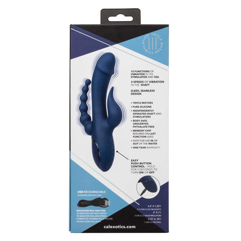 III Triple Orgasm (Blue) – Triple Action Silicone Massager with Vibrating Shaft and Beaded Tail > Vibrators > Ladies > Rabbit Multi