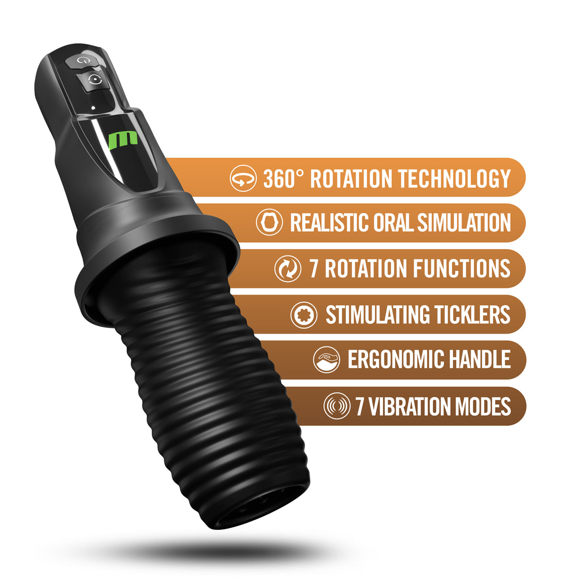 M For Men 3rd Base Oral Stroker Black Ergonomic Handle > Sex Toys For Men > Masturbators > Vibrating