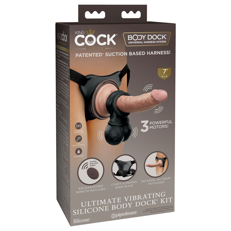 King Cock Elite Vibrating Silicone Body Dock Kit 17.8 cm Strap On > Dildos > Strap On Harnesses