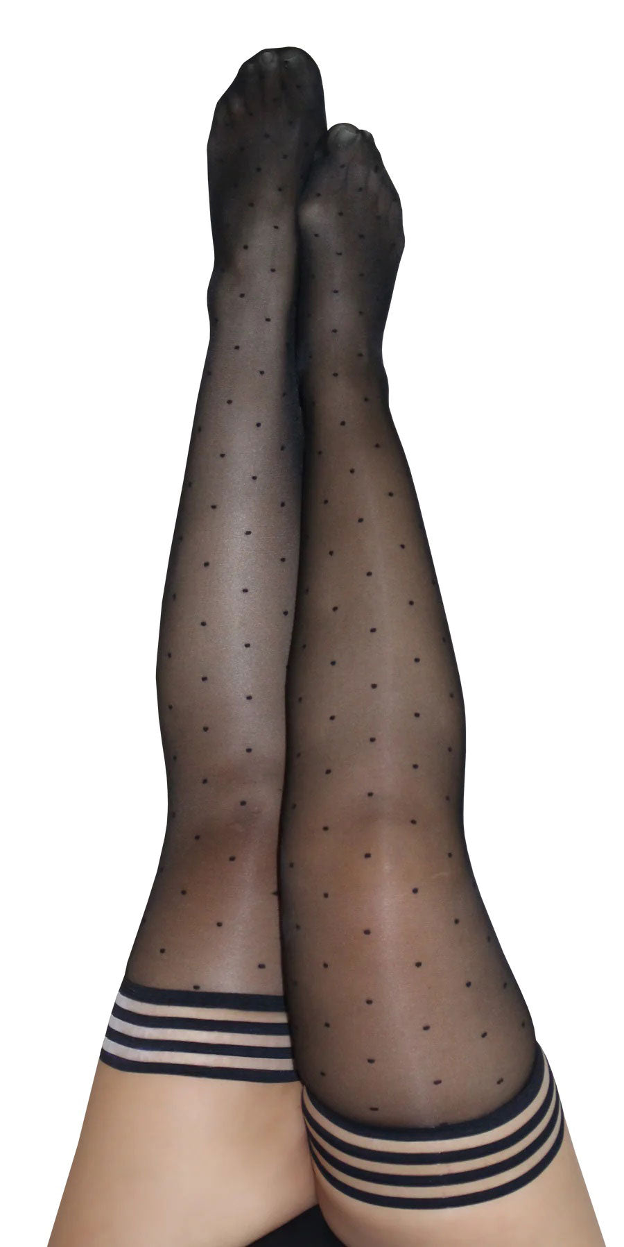 Kixies Ally Size D Black Polka Dot Thigh High Stockings with No Slip Grip, Fits Thigh Circumference up to 35” and Height 5’5”–6’0” Hosiery