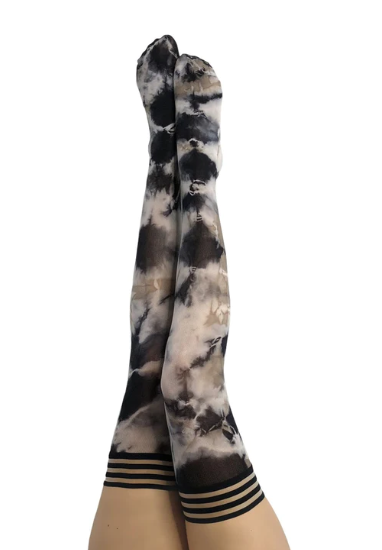 Kixies Mackenzie Tie-Dye Thigh Highs Black White Tan Size C > Clothes > Hosiery > Stockings Main image