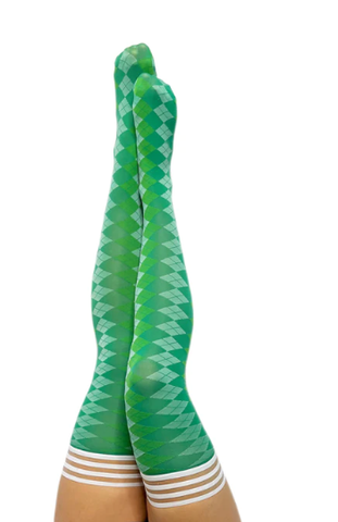 Kixies Par 4 Green Argyle Thigh-High Stockings Size D Hosiery