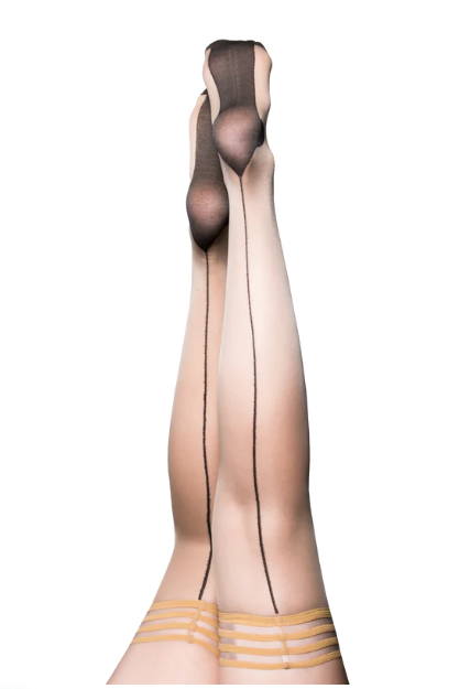 Kixies Ruby Nude Sheer Thigh Highs with Black Back Seam and Cuban Heel Size B > Clothes > Hosiery > Stockings