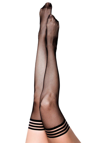 Kixies Sam Size C Black Fishnet Thigh High Stockings with No-Slip Grip Hosiery