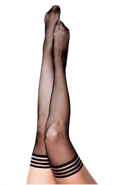 Kixies Sam Size C Black Fishnet Thigh High Stockings with No-Slip Grip Hosiery