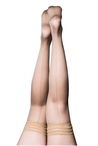 Kixies Vanessa Nude Sheer Thigh Highs With Nude Back Seam And Cuban Heel Size D Hosiery