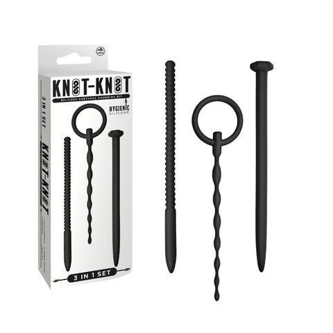 Knot Knot Silicone Urethral Plug Set 3 In 1 Black Silicone Urethral Sounds 4.9-6 Inch Length 0.1-0.3 Inch Diameter Sounding Rods