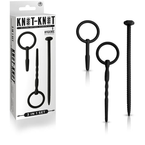 Knot Knot Silicone Urethral Plug Set 3 Sizes Black Hygienic Silicone 3 in 1 Kit Sounding Rods