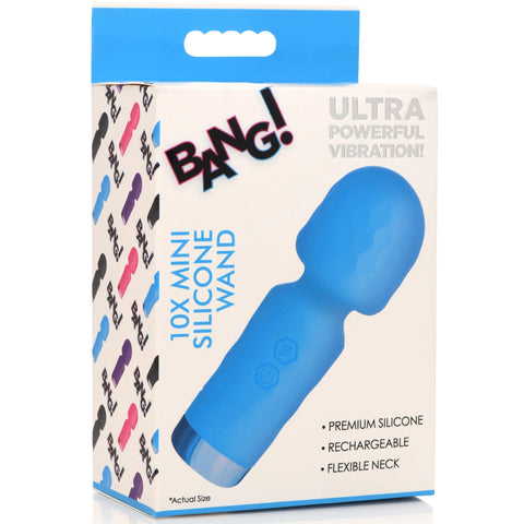 Bang 10X Mini Silicone Wand Blue 4.5 Inch Rechargeable Powerful Vibration Flexible Neck > Sex Toys For Ladies > Wand Massagers and Attachments