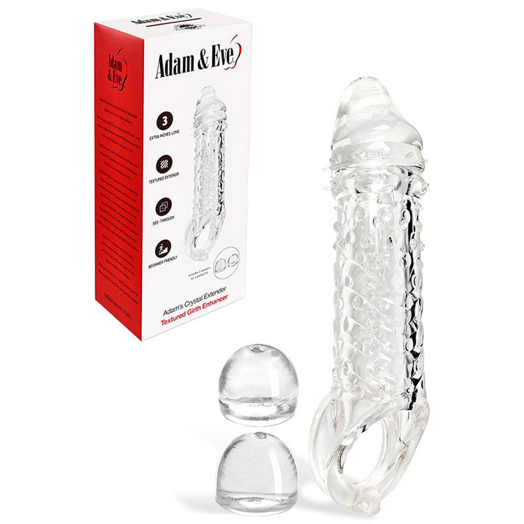 Adam & Eve Crystal Extender – 22.9 cm Adjustable Penis Extender Sleeve Clear > Sex Toys For Men > Penis Sleeves