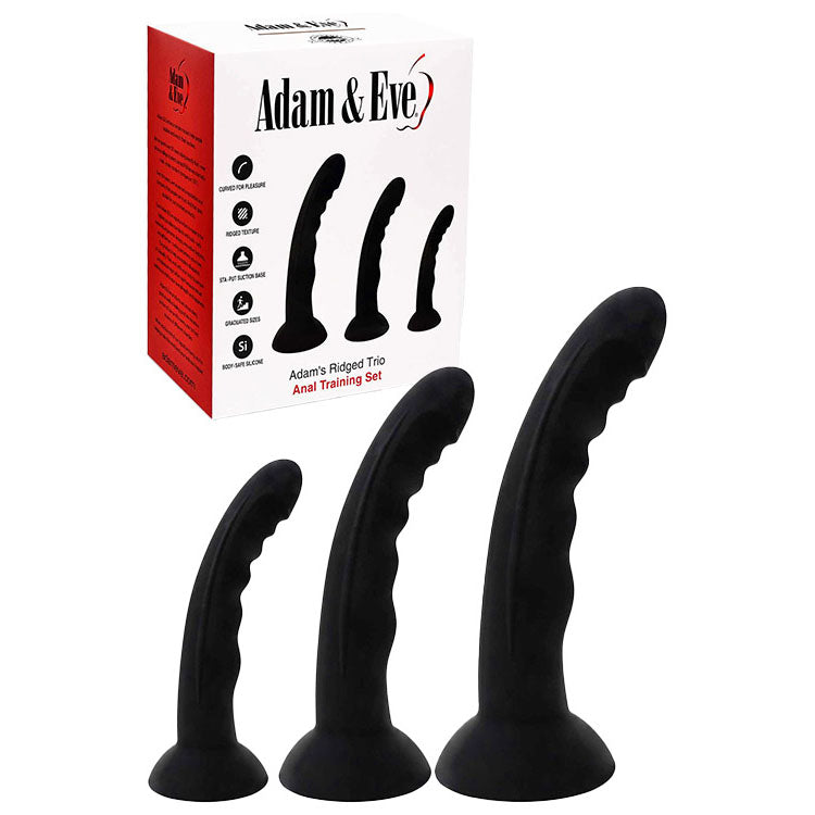 Adam & Eve Adams Ridged Trio – Silicone Anal Training Kit Set of 3 Sizes Black > Anal Range > Butt Plug Kits