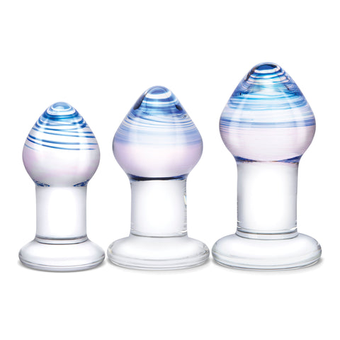 Glas Pleasure Droplets (Blue and White Swirl) – 3-Piece Glass Anal Training Kit > Glass > Toys