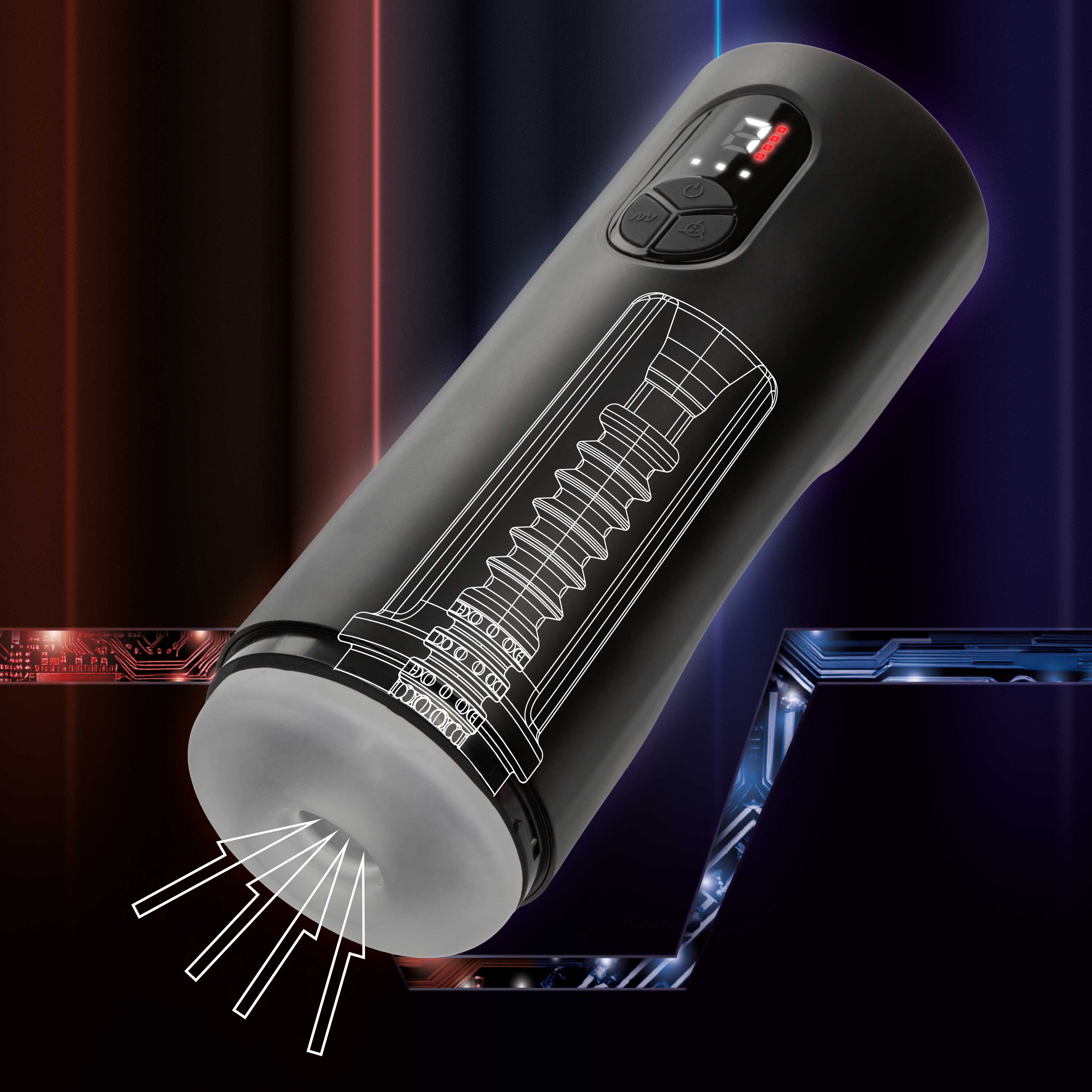 Bionic Sucking and Vibrating Masturbator Black with 4 Suction Levels and 7 Vibration Modes Black > Sex Toys For Men > Masturbators Premium