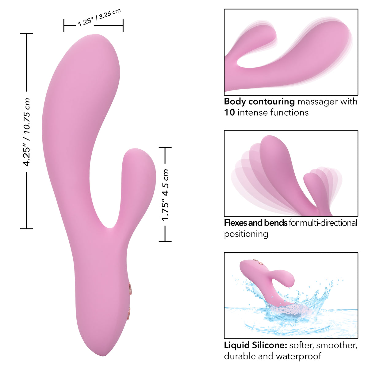 Contour Zoie 4.25 Inch Pink Flexible Dual Massager | Waterproof > Vibrators > Ladies > Rabbit