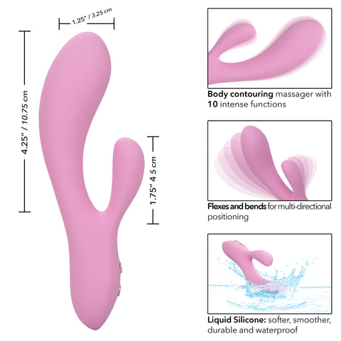 Contour Zoie Pink Flexible Dual Massager with 10 Vibration Functions and Silicone Design > Vibrators > Ladies > Rabbit