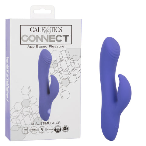CalExotics Connect Dual Stimulator Purple Silicone Rechargeable Waterproof 9 Function Vibrations 40 Minutes Runtime VIBRATORS-RABBIT