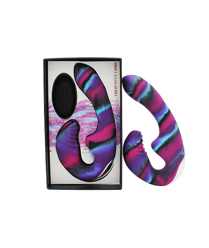 Colourful Camo Tandem Remote Control Strapless Strapon Blue with 3 Vibration Speeds and IPX-7 Waterproof Silicone Default Title > Realistic Dildos and Vibes > Strapless Strap Ons
