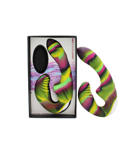 Colourful Camo Tandem Remote Control Strapless Strapon Yellow Silicone Waterproof Default Title > Realistic Dildos and Vibes > Strapless Strap Ons