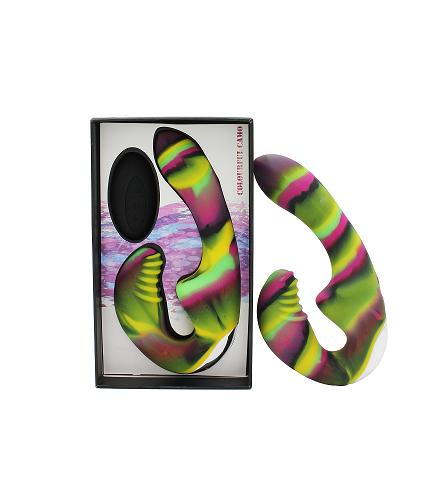 Colourful Camo Tandem Strapless Strap-On with Remote