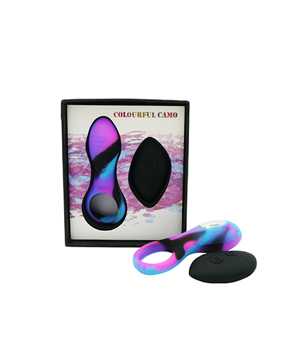 Colourful Camo Bravo Remote Control Blue Cock Ring with Multi Vibration and Rechargeable Silicone Default Title Cock Rings Vibrating