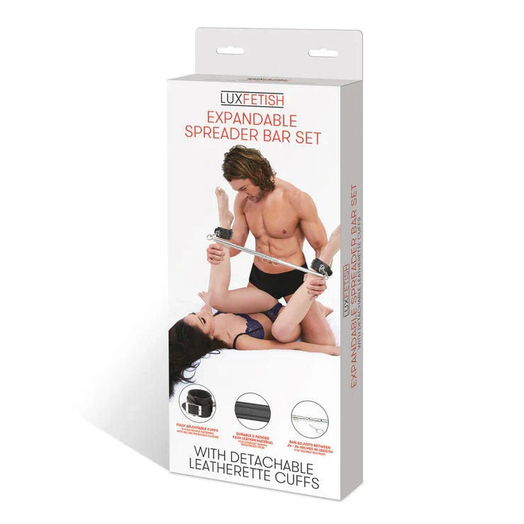 Lux Fetish Expandable Spreader Bar Set 35 to 47 Inches With Detachable Leather Cuffs > Bondage Gear > Restraints