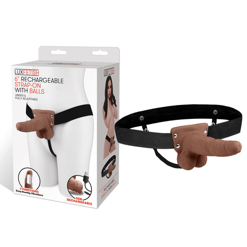 Lux Fetish 6 Inch Strap-On With Balls Brown Realistic Vibrating Harness Default Title STRAP-ONS