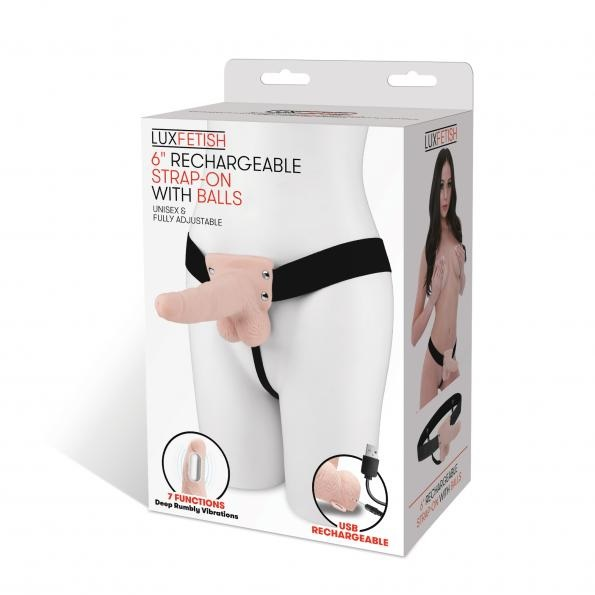 Lux Fetish 6 Inch Rechargeable Strap-On With Balls in Natural Skin Tone Default Title STRAP-ONS