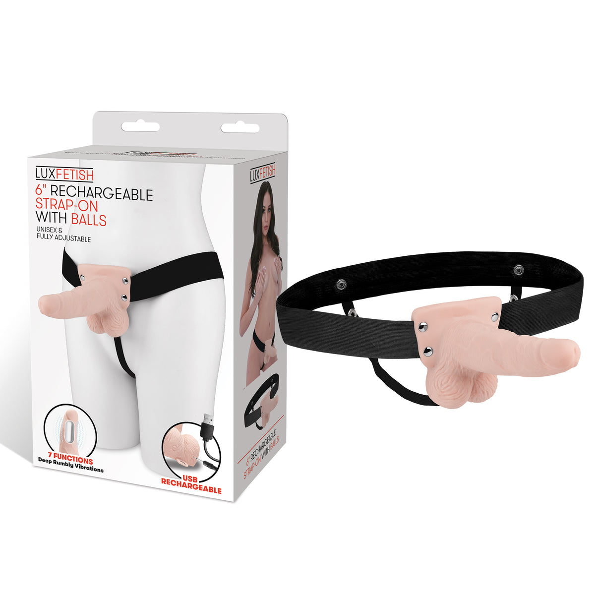 Lux Fetish 6 Inch Strap-On With Balls in Light Skin Tone Default Title > Dildos > Strap On Harnesses