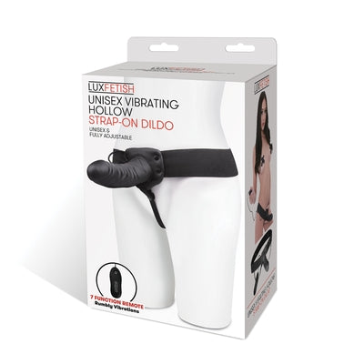 Lux Fetish Unisex Black Vibrating Hollow Strap-On Dildo with Adjustable Elastic Waistband and 7 Vibration Modes Default Title STRAP-ONS