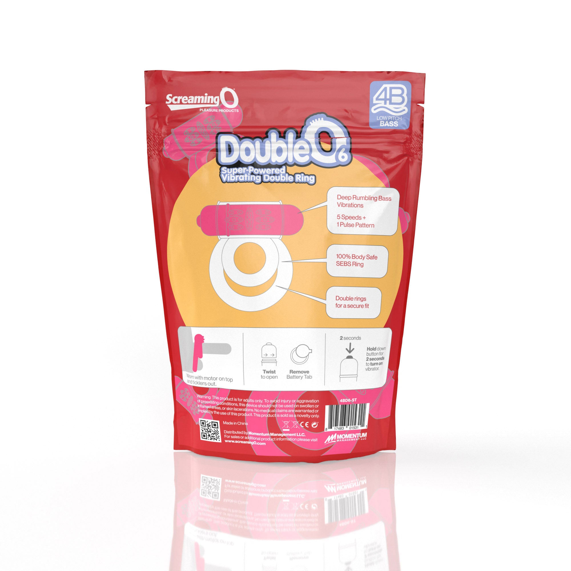 Double O 6 4B Low Pitch Bass (Strawberry) > Cock Ring > Vibrating