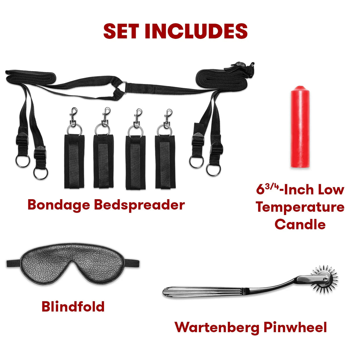 Lux Fetish Sensory Experience with Wartenberg Pinwheel 7-Piece Bedspreader Kit > Bondage Gear > Bondage Kits