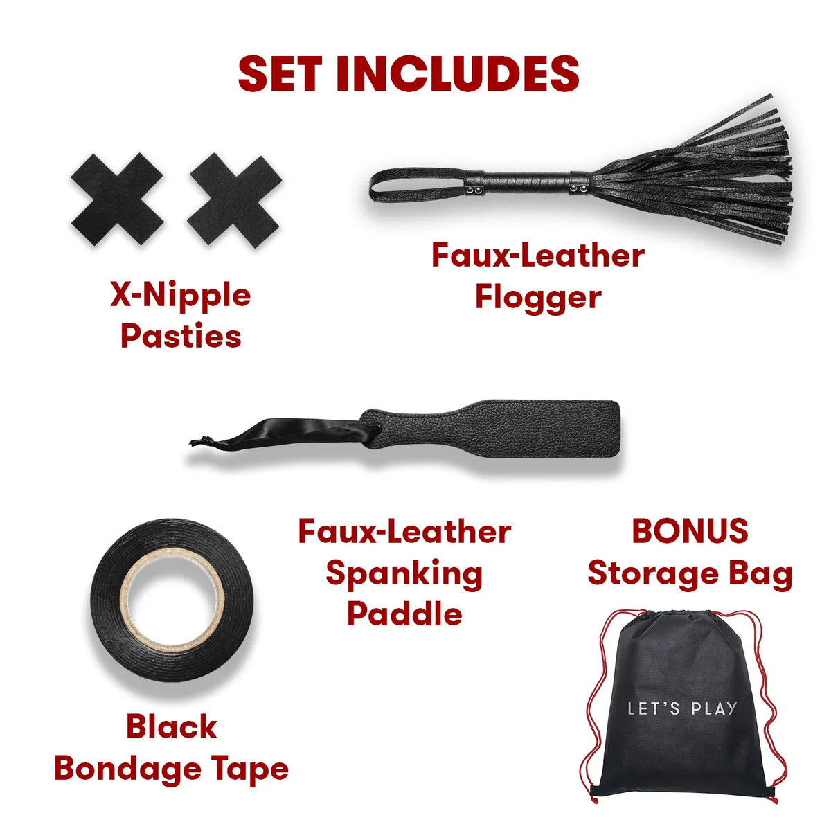 Lux Fetish Everything You Need BDSM In-A-Box 12PC Black Bedspreaders Set > Bondage Gear > Bondage Kits