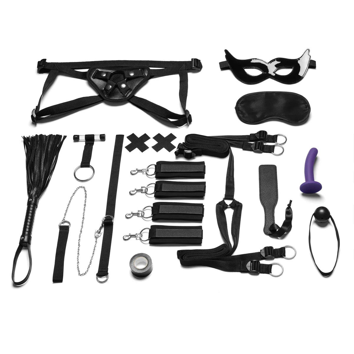 Lux Fetish Everything You Need BDSM In-A-Box 12PC Black Bedspreaders Set > Bondage Gear > Bondage Kits
