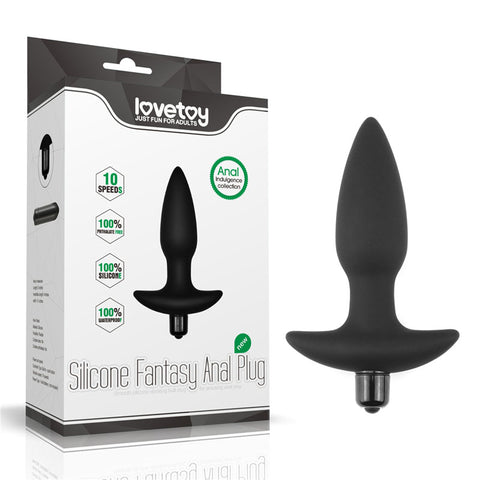 Love Toys Anal Indulgence Collection Silicone Fantasy (14.5 cm) – Vibrating Silicone Butt Plug Black Butt Plugs - Vibrating