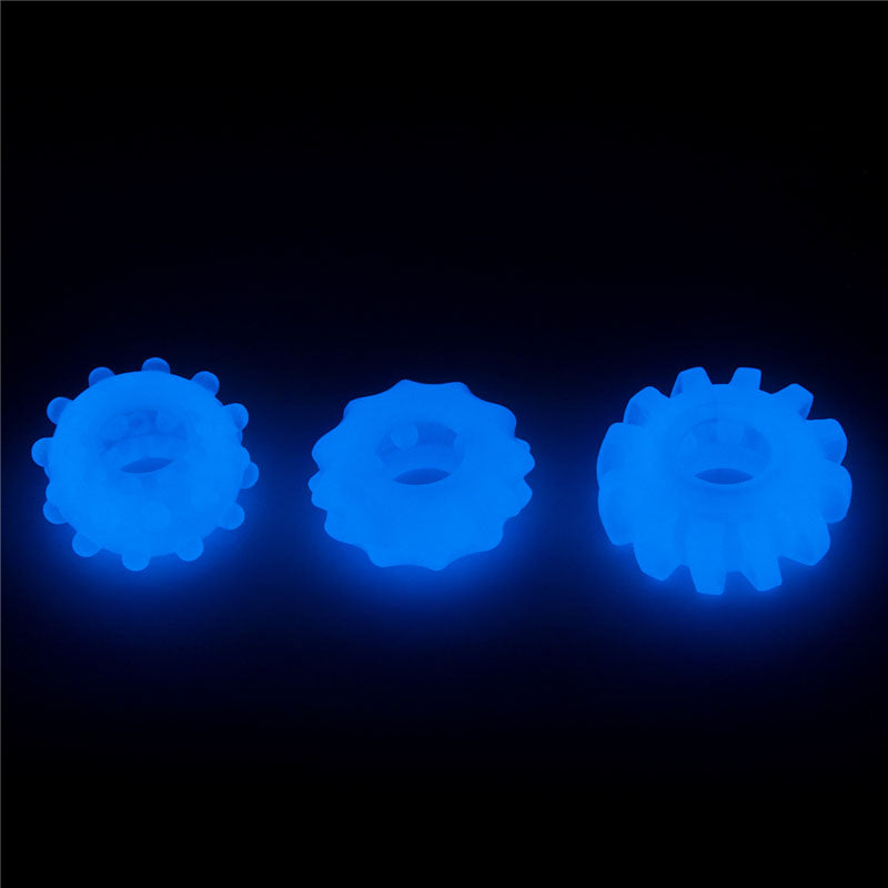 Lumino Play Penis Rings 3 Pack - Glow in the Dark  Cock Rings - Set of 3