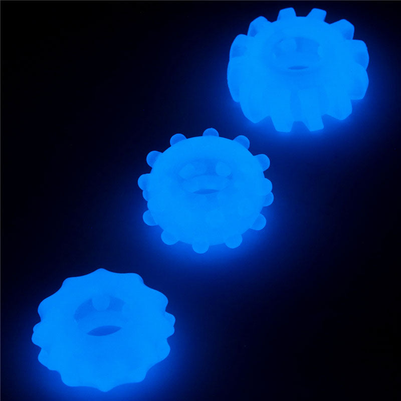 Lumino Play Penis Rings 3 Pack - Glow in the Dark  Cock Rings - Set of 3