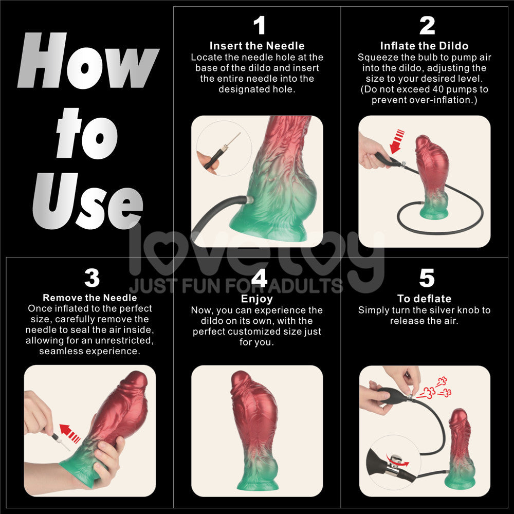 Aerosx Dual Density Inflatable Dildo (Red/Green) 8 Inch 28 cm – Adjustable Inflatable Dildo Fantasy Dongs