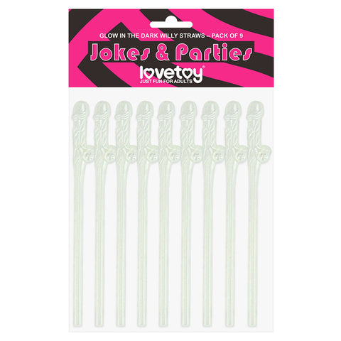 Glow In The Dark Willy Straws - Glow in Dark Dicky Straws - Set of 9 Green Party Supplies
