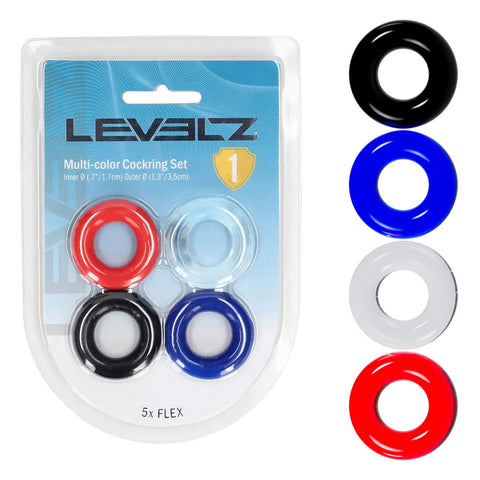 LEVELZ Multicolor Cock Ring Set 4 Pack – Ultra-Flexible Body-Safe Cock Rings Coloured COCK RING Set