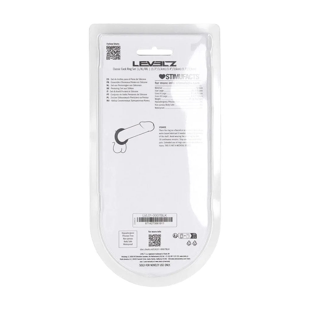 Levelz Classic Silicone Cock Ring Set Large Extra Large XXL – Body-Safe Silicone Cock Rings Set of 3 Sizes COCK RING Set