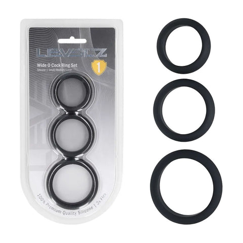 Levelz Wide O Silicone Cock Ring Set of Three Sizes S, M, L – Body-Safe Silicone Cock Rings Set Black COCK RING Set