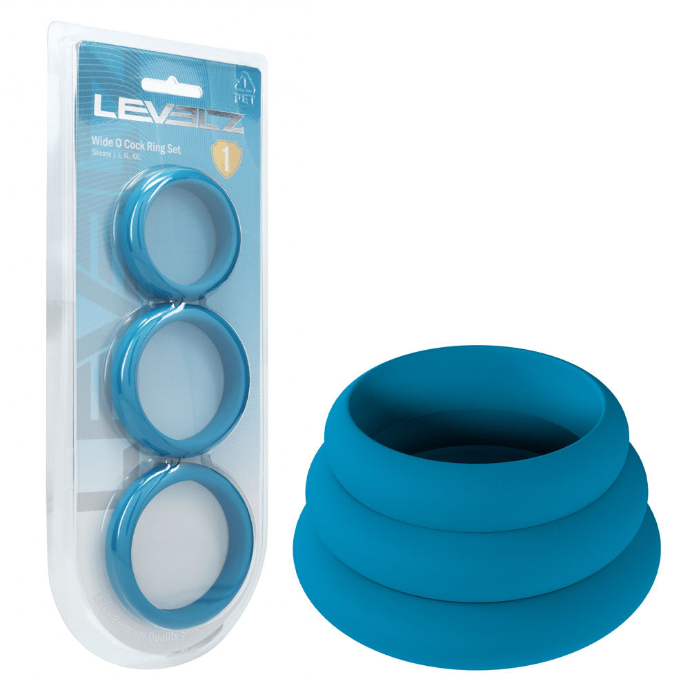 Levelz Wide O (Teal) Silicone Cock Ring Set of 3 Large, Extra Large, XXL – Body-Safe Cock Rings Teal > Cock Ring > Sets