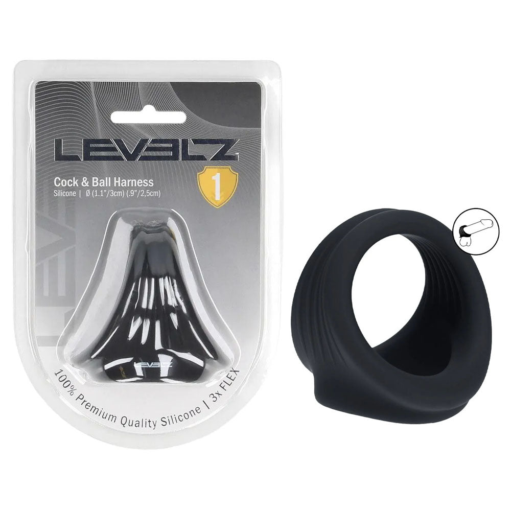 Levelz Silicone Cock & Ball Harness – Thick Supportive Cock and Ball Ring Black > Cock Ring > Sling Main image