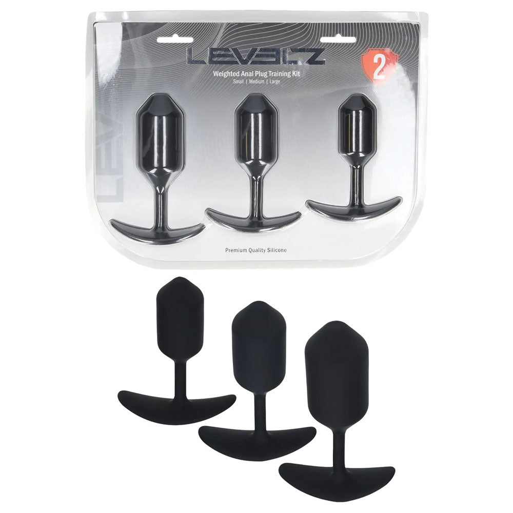 LEVELZ Silicone Weighted Anal Plug Training Set – Weighted Butt Plugs Set of 3 Sizes Black > Anal Range > Butt Plug Kits