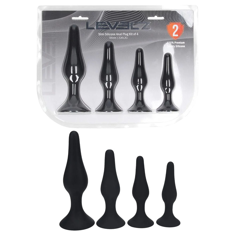 Levelz Slim Silicone Anal Plug Kit Set of 4 Sizes – Premium Silicone Butt Plugs Black > Anal Range > Butt Plug Kits