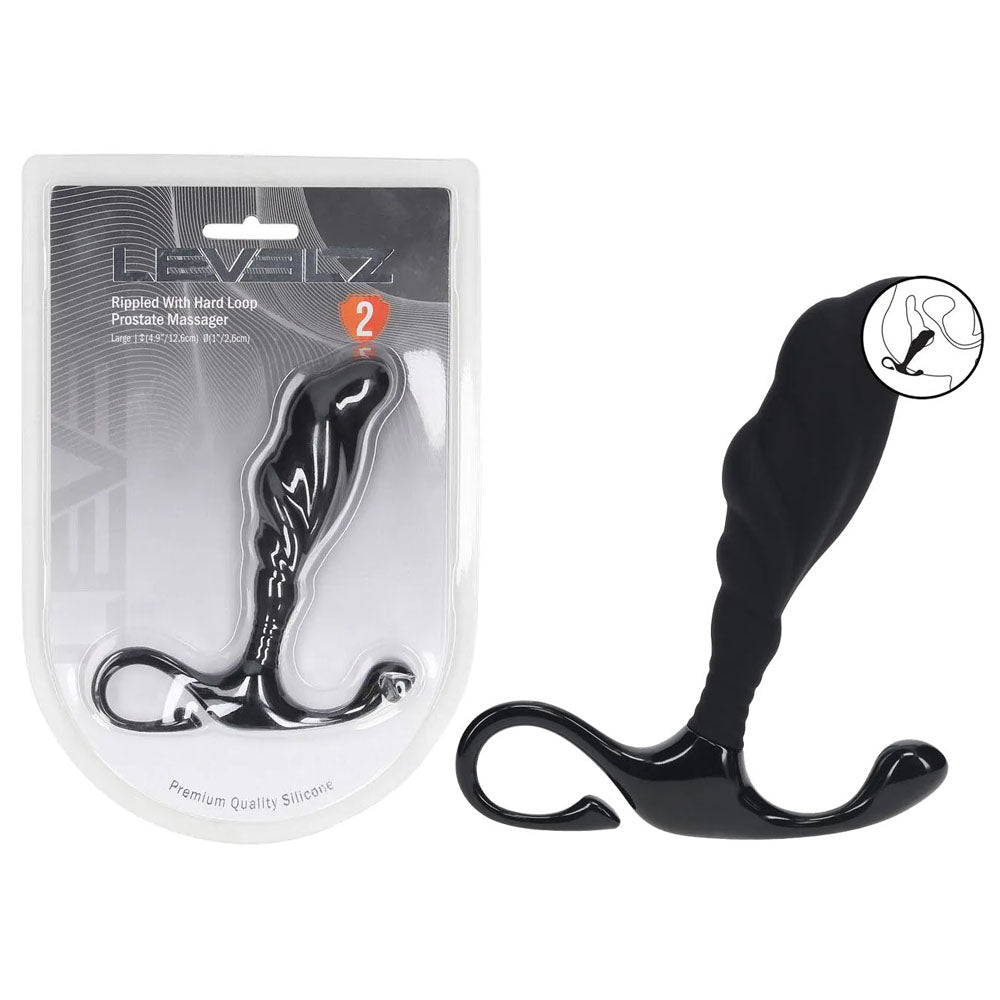 Levelz Rippled with Hard Loop (Large) – Silicone Large Prostate Massager Black > Anal Range > Prostate Plugs